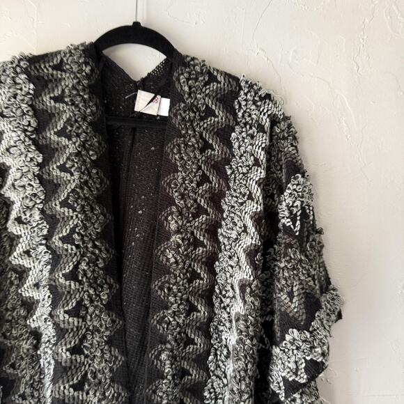 SO Sweater Y2k Small Black Gray Zigzag Textured Open Front Boho Cardigan Cozy - Picture 2 of 10